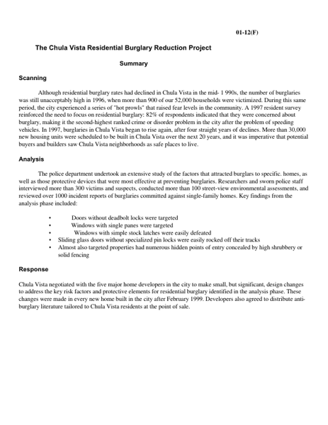 The Chula Vista Residential Burglary Reduction Project