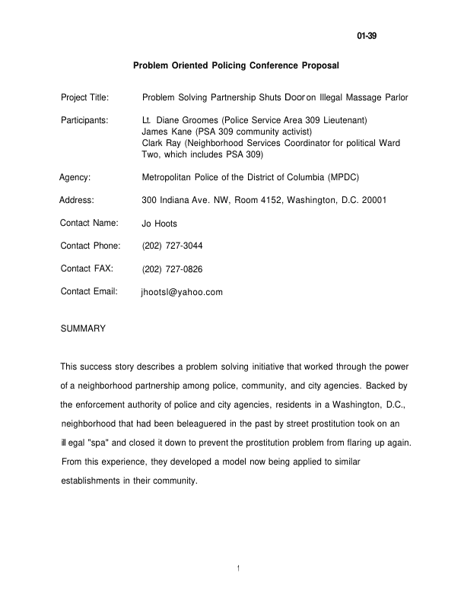 Problem Solving Partnership Shuts Door on Illegal Massage Parlor