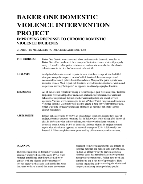 Baker One Domestic Violence Intervention Project