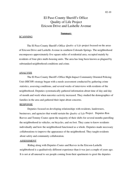 EricsonLashelle Quality of Life Project