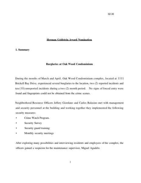 Burglaries at Oak Wood Condominium