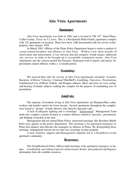 A Nuisance Abatement Project at Alta Vista Apartments