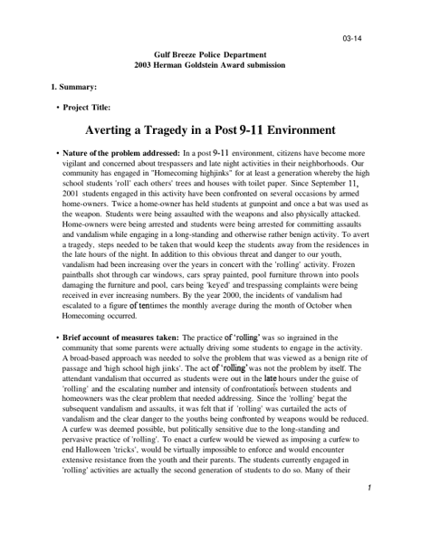 Averting a Tragedy in a Post 911 Environment