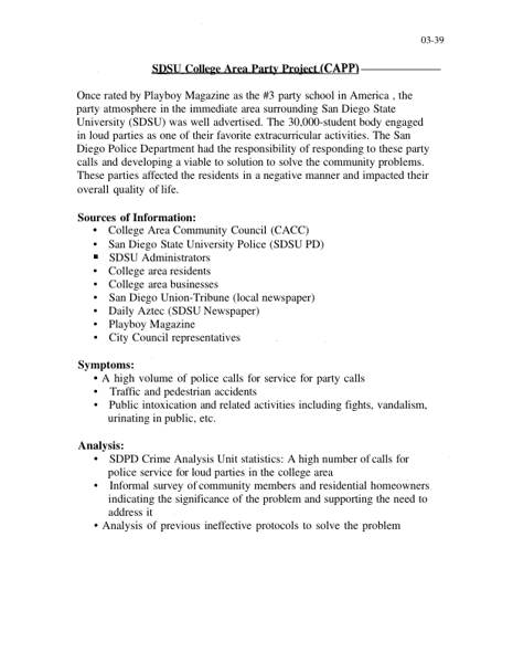 SDSU College Area Party Project