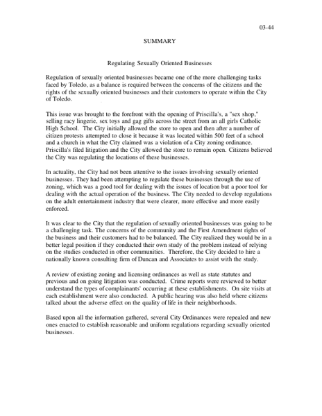 Regulating Sexually Oriented Businesses