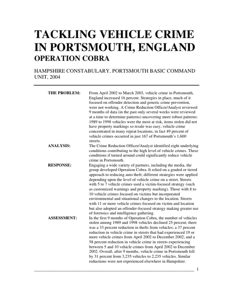 Operation Cobra: Tackling Vehicle Crime in the City of Portsmouth