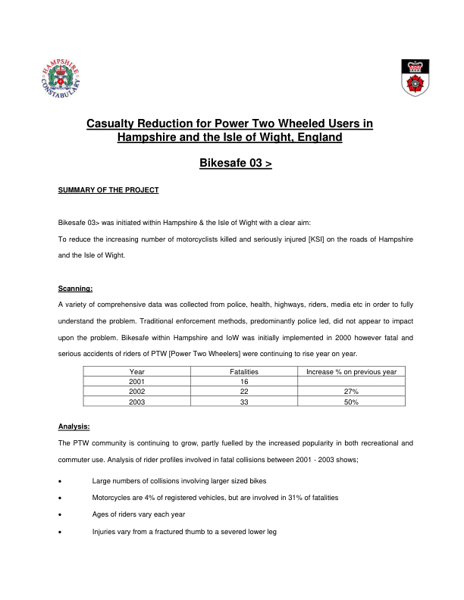 Bikesafe 03: Casualty Reduction for Power Twowheeled Users