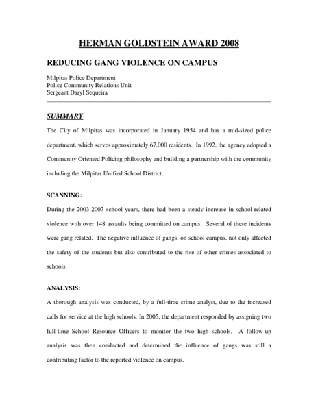 Reducing Gang Violence on Campus