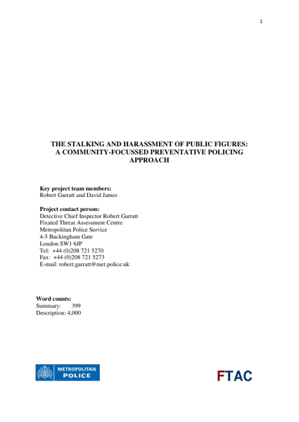 The Stalking and Harassment of Public Figures: a CommunityFocussed Preventative Policing Approach