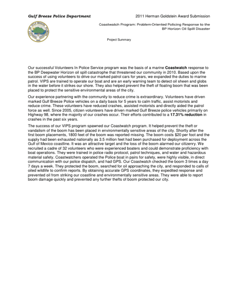 ProblemOriented Policing Response to the BP Deepwater Horizon Oil Spill Disaster