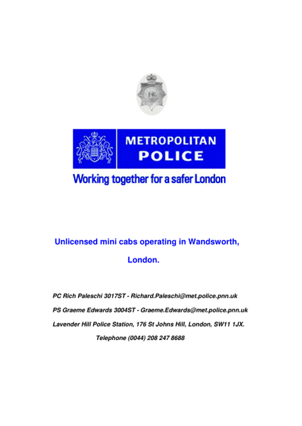 Unlicensed Mini Cabs Operating in Wandsworth, London
