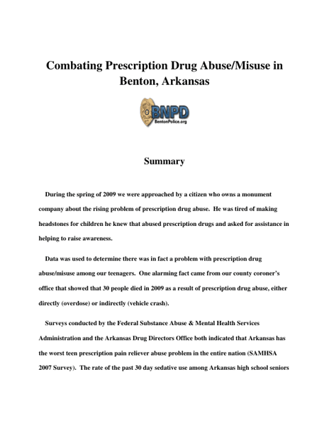 Combating Prescription Drug Abuse/Misuse in Benton, Arkansas