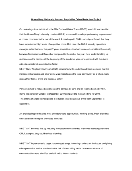 Queen Mary University London Acquisitive Crime Reduction Project