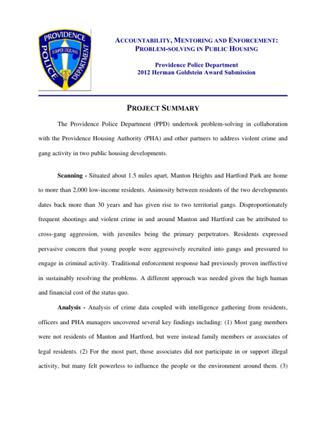 Accountability, Mentoring and Enforcement:ProblemSolving in Public Housing