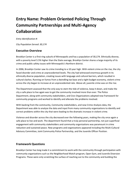 Problem Oriented Policing Through Community Partnerships and MultiAgency Collaboration