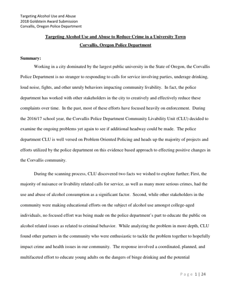 Targeting Alcohol Use and Abuse to Reduce Crime in a University Town