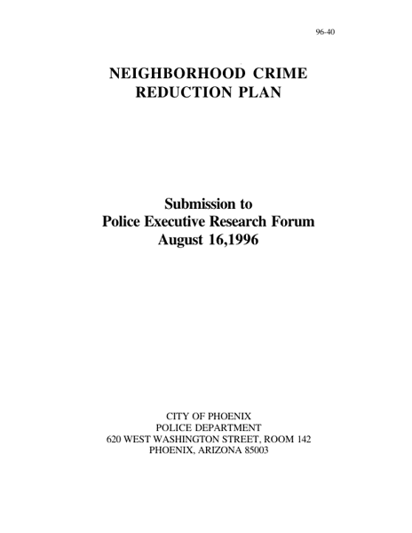 Neighborhood Crime Reduction Plan  91G Squad