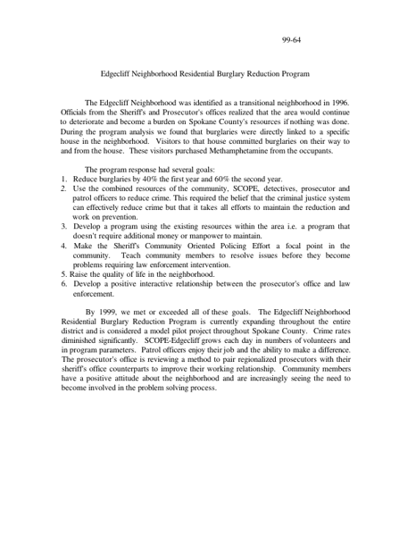 Edgecliff Neighborhood Residential Burglary Reduction Program